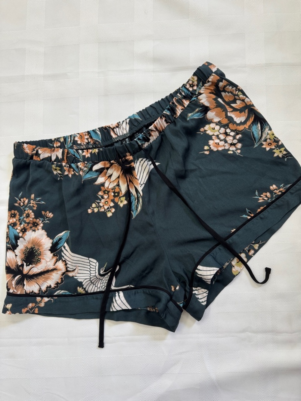 Cynthia Rowley Sleepwear Teal Floral Drawstring Shorts.